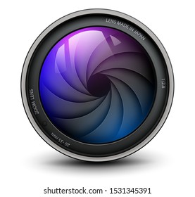 Camera photo lens with shutter inside, vector illustration.