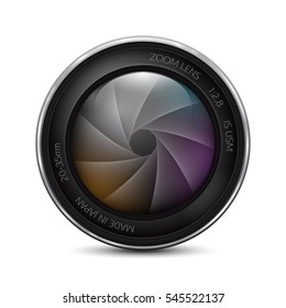 Camera photo lens with shutter on a white background. Vector illustration.