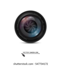 Camera photo lens with shutter on a white background. Vector illustration.