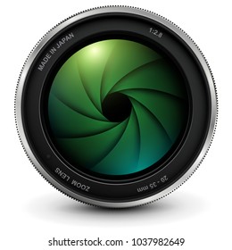 Camera photo lens with shutter, vector illustration.