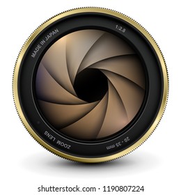Camera photo lens with shutter, vector icon.