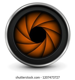 Camera photo lens with shutter, vector icon.