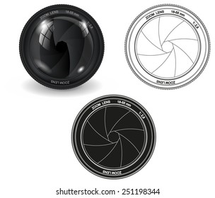 Camera photo lens with shutter. Vector illustration. 