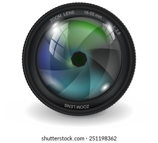 Camera photo lens with shutter. Vector illustration. 