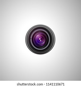 Camera photo lens, vector illustration isolated on gray gradient background