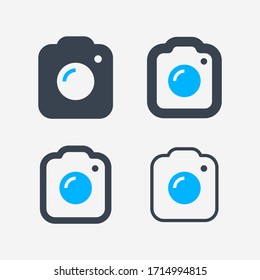 Camera photo line vector icon. Image lens vector symbol. Digital photographic icons set for web design. Modern flat picture creation icon for app design. Device technology minimal flat linear icons