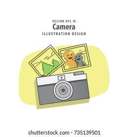 Camera and photo of memories illustration vector background. Travel concept.