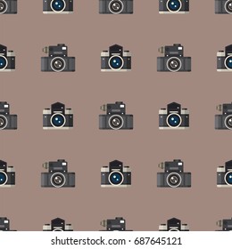Camera photo optic lenses seamless pattern objective retro photography equipment professional look vector illustration