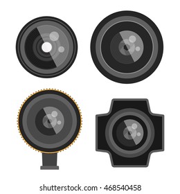 Camera photo optic lenses set on white background vector