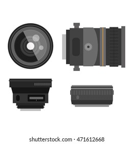 Camera photo optic lenses set on white background vector
