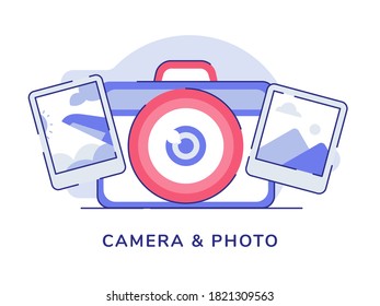 Camera and photo photography picture with flat outline style