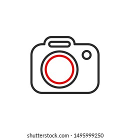 camera photo shoot outline flat icon. Single high quality outline logo symbol for web design or mobile app. Thin line sign design logo. Black and red icon pictogram isolated on white background