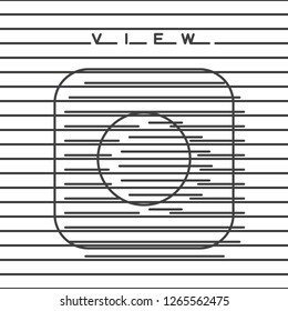 Camera as Photo Symbol Digital Woodcut Style Icon Made with Repeating Horizontal Lines with View Logo Lettering as Decorative Print Template - Black on White Background - Vector Signs Graphic Design