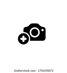 Camera, photo upload icon on isolated white background. Eps 10 vector.