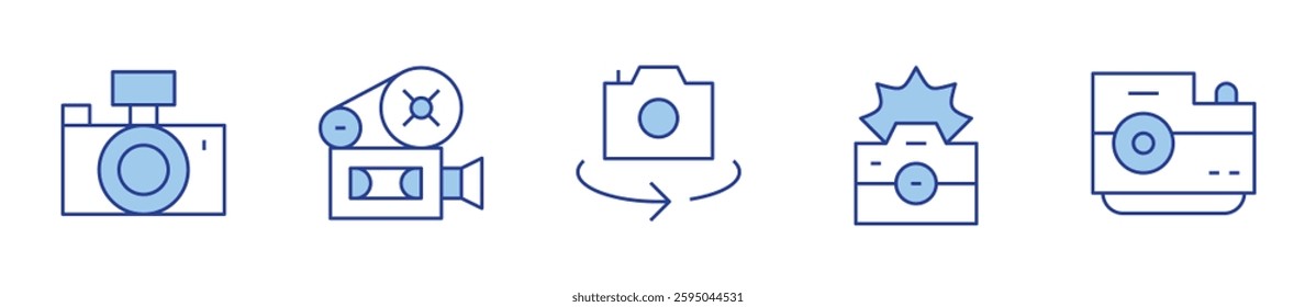 camera, photo camera, video camera. Camera Icon vector illustration. Line Duotone style. Editable stroke.