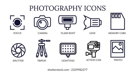 camera photograpgy icon set thick outline