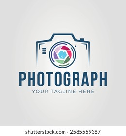 Camera with photograph lens logo vector illustration design