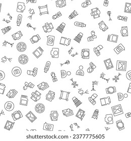 Camera, Photographer, Lens, Flash Card Seamless Pattern for printing, wrapping, design, sites, shops, apps  