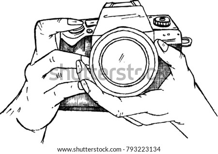 camera, photographer, sketch