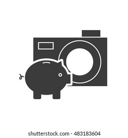 camera photographic with business icon vector illustration design
