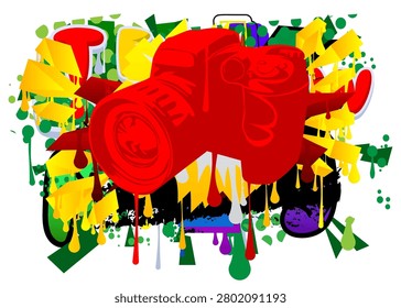 Camera, Photographic Equipment graffiti with speech bubble. Abstract modern Messaging sign street art decoration, performed in urban painting style.