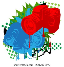 Camera, Photographic Equipment graffiti with speech bubble. Abstract modern Messaging sign street art decoration, performed in urban painting style.