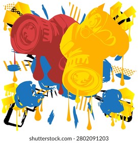 Camera, Photographic Equipment graffiti with speech bubble. Abstract modern Messaging sign street art decoration, performed in urban painting style.