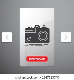 Camera, photography, capture, photo, aperture Glyph Icon in Carousal Pagination Slider Design & Red Download Button