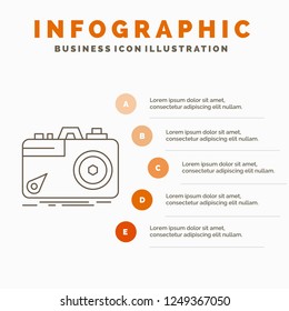 Camera, photography, capture, photo, aperture Infographics Template for Website and Presentation. Line Gray icon with Orange infographic style vector illustration