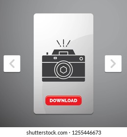 Camera, photography, capture, photo, aperture Glyph Icon in Carousal Pagination Slider Design & Red Download Button