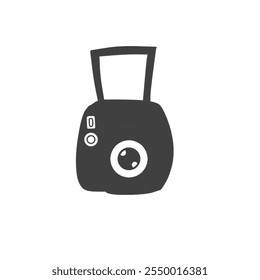 Kamera, Fotoausrüstung. Digitale Technologie. Skizzensymbol, Vektorgrafik im Kritzelstil. Einzeln auf weißem und grauem Hintergrund.