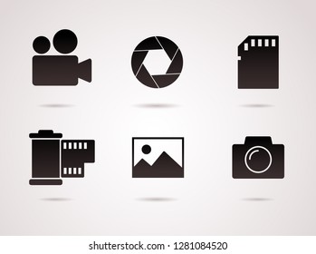 Camera, photography, film, record vector icon set.