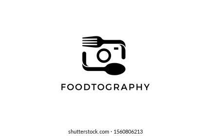 Camera Photography with Fork Spoon Food Negative Space Logo Design Inspiration