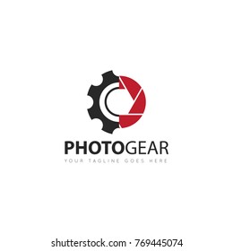 camera photography with gear logo, icon, design template