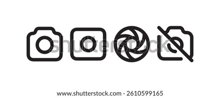 Camera and photography icon set in outline Vector