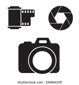 Camera, photography icon set. Vector art.