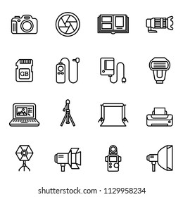 camera and Photography icons set. Line Style stock vector.