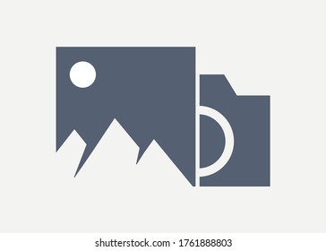Fotografie mit Bildsymbol. Logo-Kamera mit Vorlage für Vektorsymbol. Vektor EPS10.