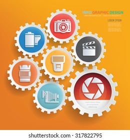 Camera and photography infographic design,clean vector