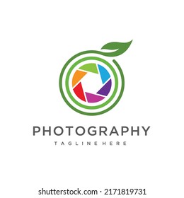Camera Photography with Lens and Leaf Logo Design Inspiration