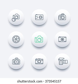 camera, photography line icons, dslr, aperture, round modern icons set, vector illustration