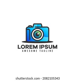 Camera photography logo. Blue color vector illustration is suitable for a photography logo template. 