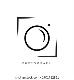 Camera Photography Logo Icon Design Vector. Vector thin line icon, camera silhouette. Logo template illustration for photographer, photography studio, shop or school. Black on white isolated symbol.