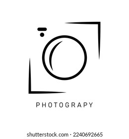 Camera Photography Logo Icon Design Vector. Vector thin line icon, camera silhouette. Logo template illustration for photographer, photography studio, shop or school. Black on white isolated symbol.