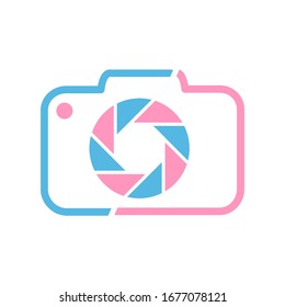 Plantilla de icono del logotipo de fotografía de cámara. Logo de la cámara de arte píxeles aislado en blanco. Cámara de estudio de logotipos para fotógrafos
