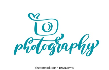 camera photography logo icon vector template calligraphic inscription photography text Isolated on white background