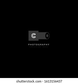 camera photography logo icon vector template. simple modern minimalist camera logo design in black and white. suitable for photographic purposes. isolated on a black background
