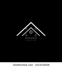 camera photography logo icon vector template. simple modern minimalist camera logo design in black and white. suitable for photographic purposes. isolated on a black background
