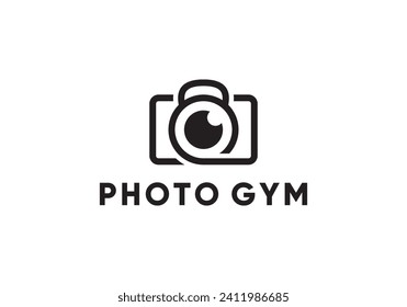 camera photography logo, photo and kettlebell fitness symbol design icon template