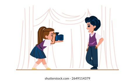 camera photography school education vector. lens lighting, composition exposure, shutter camera photography school education character. people flat cartoon illustration
